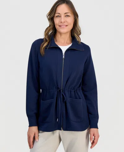 Style & Co Petite Lux Soft Fleece Anorak Knit Jacket, Macy's Exclusive In Blue