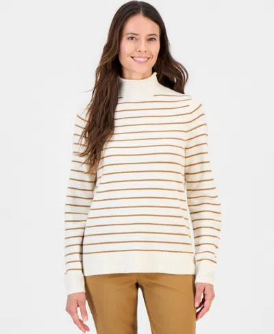 Style & Co Petite Lux Stripe Luxsoft Mock Neck Long Sleeve Sweater, Macy's Exclusive In Palomino