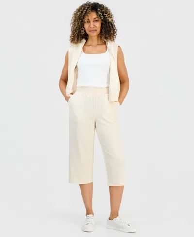 Style & Co Petite Luxsoft Fleece French Terry Capri Pants, Macy's Exclusive In Neutral