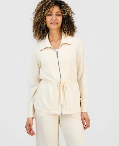 Style & Co Petite Luxsoft Fleece French Terry Chunky Zip Jacket, Macy's Exclusive In Neutral