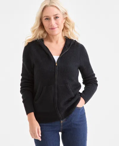 Style & Co Petite Zip-front Hooded Sweater, Macy's Exclusive In Black