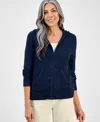 Style & Co Petite Zip-front Hooded Sweater, Macy's Exclusive In Blue