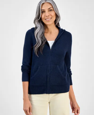 Style & Co Petite Zip-front Hooded Sweater, Macy's Exclusive In Blue