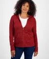 Style & Co Petite Zip-front Hooded Sweater, Macy's Exclusive In Red