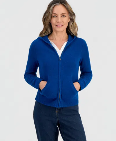 Style & Co Petite Luxsoft Full-zip Hoodie Sweater,, Macy's Exclusive In Twilight Waters