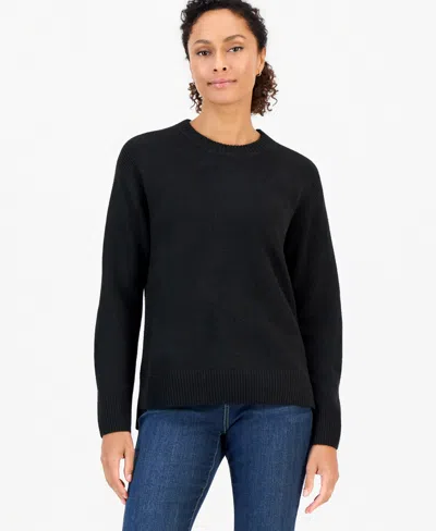 Style & Co Petite Luxsoft Long-sleeve Crewneck Loose Pullover Sweater, Macy's Exclusive In Black