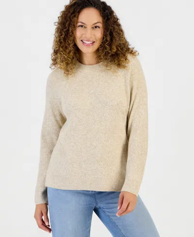 Style & Co Petite Luxsoft Novelty Stitch Crewneck Sweater, Macy's Exclusive In Gray