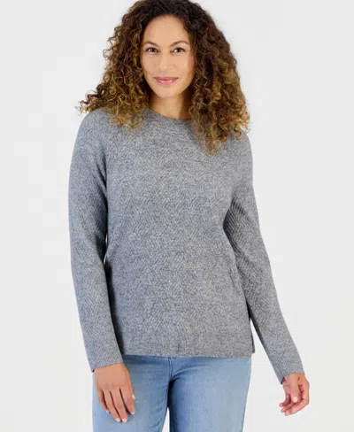 Style & Co Petite Luxsoft Novelty Stitch Crewneck Sweater, Macy's Exclusive In Gray