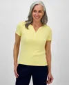 Style & Co Women's Printed Short-sleeve Henley T-shirt, Exclusively At Macy's In Dot Daffod
