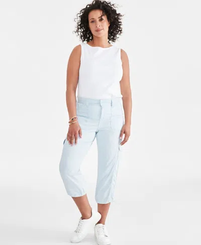 Style & Co Petite Mid Rise Bungee-hem Capri Pants, Created For Macy's In Cool Dusk
