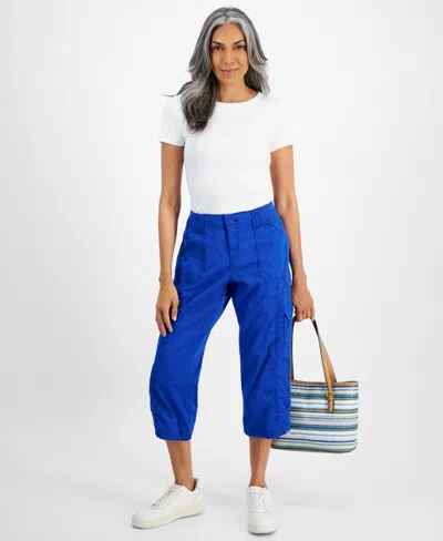 Style & Co Petite Mid Rise Bungee-hem Capri Pants, Created For Macy's In Cosmic Cobalt
