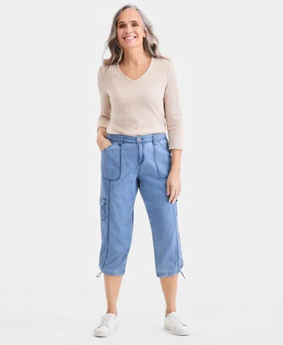 Style & Co Petite Mid-rise Cargo Capri Pants, Exclusively At Macy's In Blue