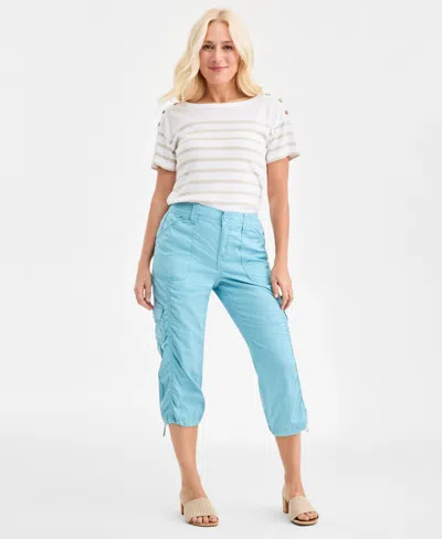 Style & Co Petite Mid-rise Cargo Capri Pants, Exclusively At Macy's In Blue