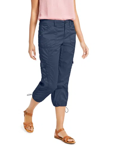 Style & Co Petite Mid-rise Cargo Capri Pants, Exclusively At Macy's In Blue