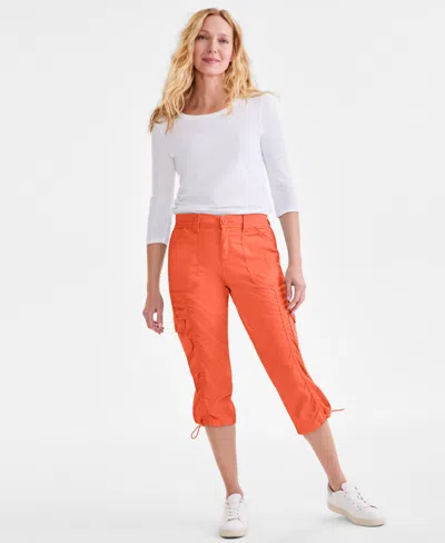 Style & Co Petite Mid-rise Cargo Capri Pants, Exclusively At Macy's In Orange