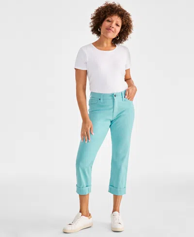 STYLE & CO PETITE MID-RISE CURVY ROLL-CUFF CAPRI JEANS, CREATED FOR MACY'S