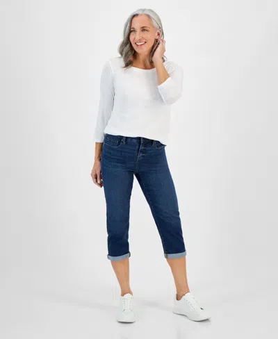 STYLE & CO PETITE MID-RISE CURVY ROLL-CUFF CAPRI JEANS, CREATED FOR MACY'S