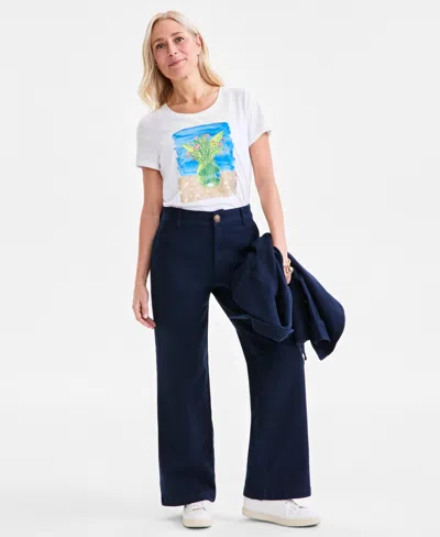 Style & Co Petite Mid-rise Dobby Twill Wide-leg Pants, Exclusively At Macy's In Industrial Blue
