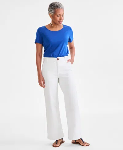 STYLE & CO PETITE MID-RISE DOBBY TWILL WIDE-LEG PANTS, EXCLUSIVELY AT MACY'S