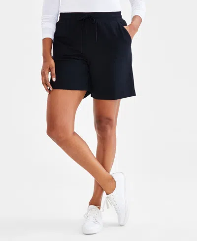 Style & Co Petite Mid-rise Drawstring Shorts, Created For Macy's In Deep Black