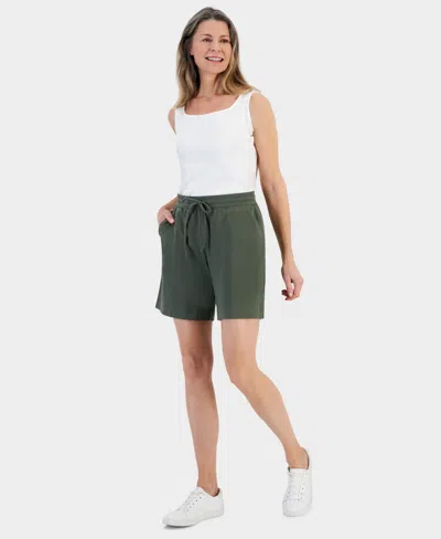 Style & Co Petite Mid-rise Drawstring Shorts, Created For Macy's In Oliva