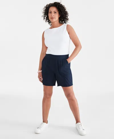 Style & Co Petite Mid Rise Pull-on Shorts, Created For Macy's In Industrial Blue