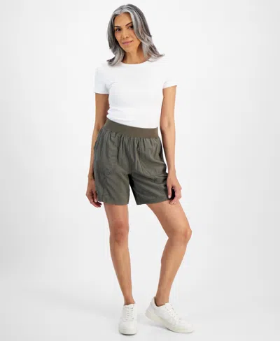 Style & Co Petite Mid Rise Pull-on Shorts, Created For Macy's In Olive Drab