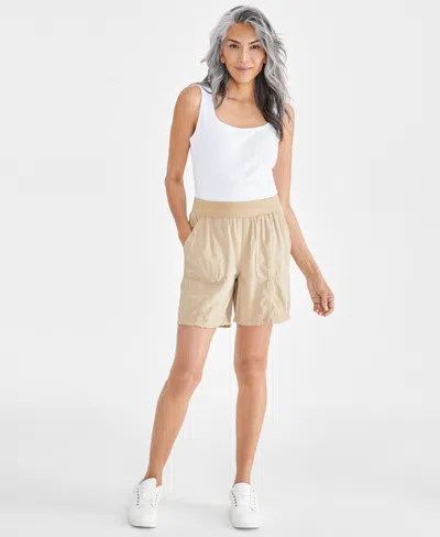 Style & Co Petite Mid Rise Pull-on Shorts, Created For Macy's In Travertine Tile