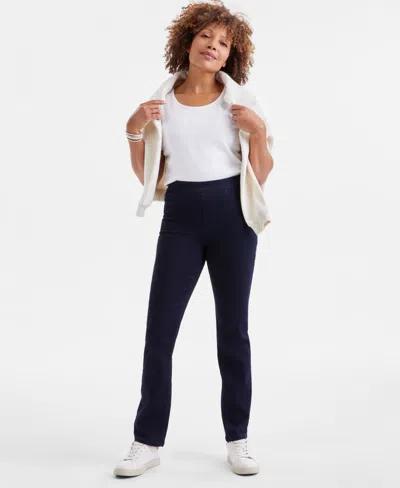 Style & Co Petite Mid-rise Pull-on Straight-leg Jeans, Exclusively At Macy's In Blue