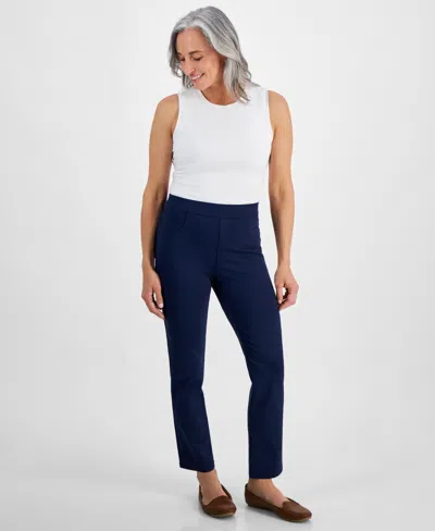 Style & Co Petite Mid Rise Pull On Straight Leg Ponte Pants, Created For Macy's In Industrial Blue