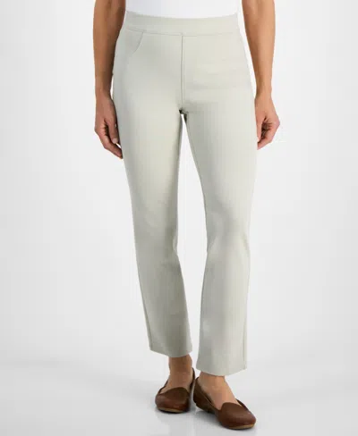 Style & Co Petite Mid Rise Pull On Straight Leg Ponte Pants, Created For Macy's In Stone Wall