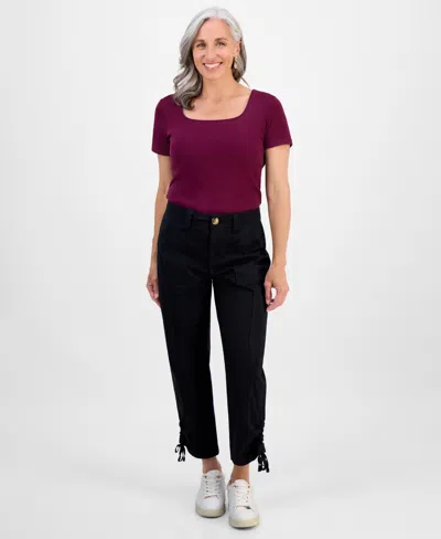 Style & Co Petite Mid-rise Tie-hem Capri Pants, Exclusively At Macy's In Black
