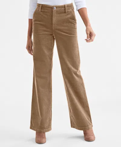 Style & Co Petite Mid Rise Wide-leg Corduroy Pants, Macy's Exclusive In Neutral