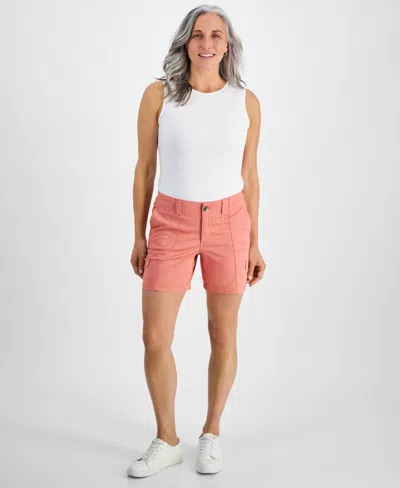 Style & Co Petite Mid Rise Zig Zag Stitch Cargo Shorts, Created For Macy's In Sea Coral