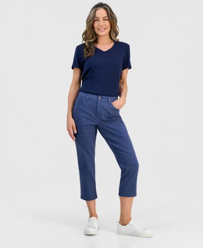 Style & Co Petite Mid-rise Curvy Roll-cuff Capri Jeans, Created For Macy's In Blue