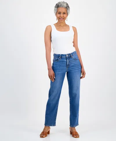 Style & Co Petite Mid-rise Relax Straight-leg Jeans, Macy's Exclusive In Blue