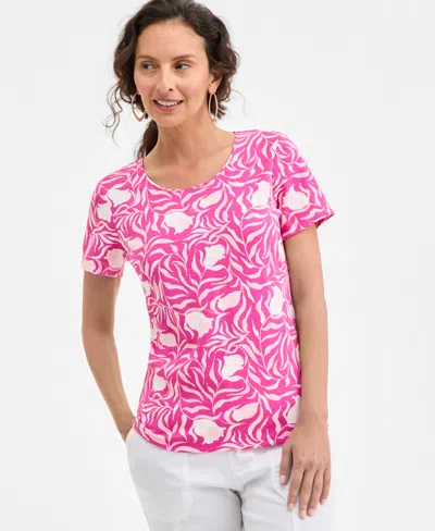 Style & Co Petite Milo Leaves Printed Short-sleeve Scoop-neck T-shirt, Exclusively At Macy's In Milo Pink