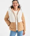 Style & Co Petite Mixed Media Hooded Sherpa Jacket, Macy's Exclusive In Multi