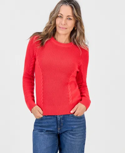 Style & Co Petite Mixed Rib Cable Crew Sweater, Created For Macy's In Lollipop