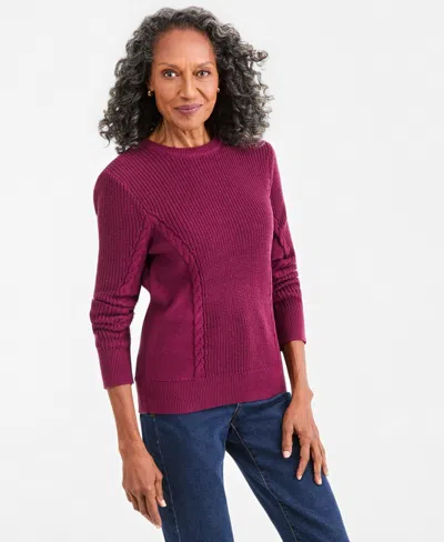 Style & Co Petite Mixed Rib Cable Crew Sweater, Created For Macy's In New Brickberry