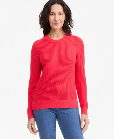 Style & Co Petite Mixed-stitch Cotton Pullover Sweater, Macy's Exclusive In Lollipop