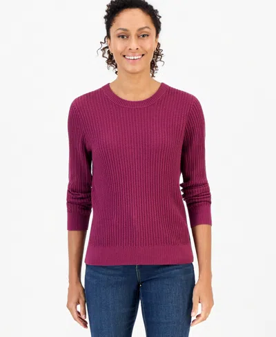 Style & Co Petite Mixed-stitch Cotton Pullover Sweater, Macy's Exclusive In Purple