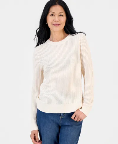 Style & Co Petite Mixed-stitch Cotton Pullover Sweater, Macy's Exclusive In Palomino