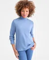 Style & Co Petite Mock-neck Cotton Long-sleeve T-shirt, Created For Macy's In Blue