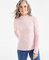 Style & Co Petite Mock-neck Cotton Long-sleeve T-shirt, Created For Macy's In Green