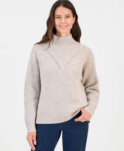 Style & Co Petite Mock Neck Ribbed Sweater, Macy's Exclusive In Brown