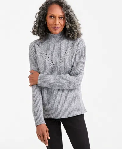 Style & Co Petite Mock Neck Ribbed Sweater, Macy's Exclusive In Multi