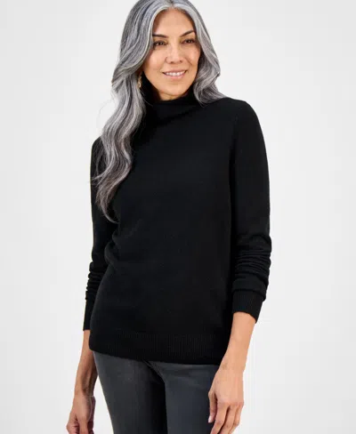 Style & Co Petite Mock Neck Sweater, Macy's Exclusive In Black