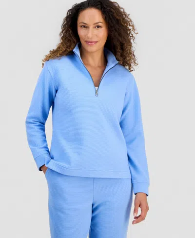 Style & Co Petite Mock-neck Sweatshirt, Macy's Exclusive In Blue