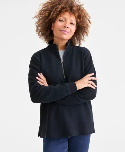 Style & Co Petite Mock-neck Sweatshirt, Macy's Exclusive In Black